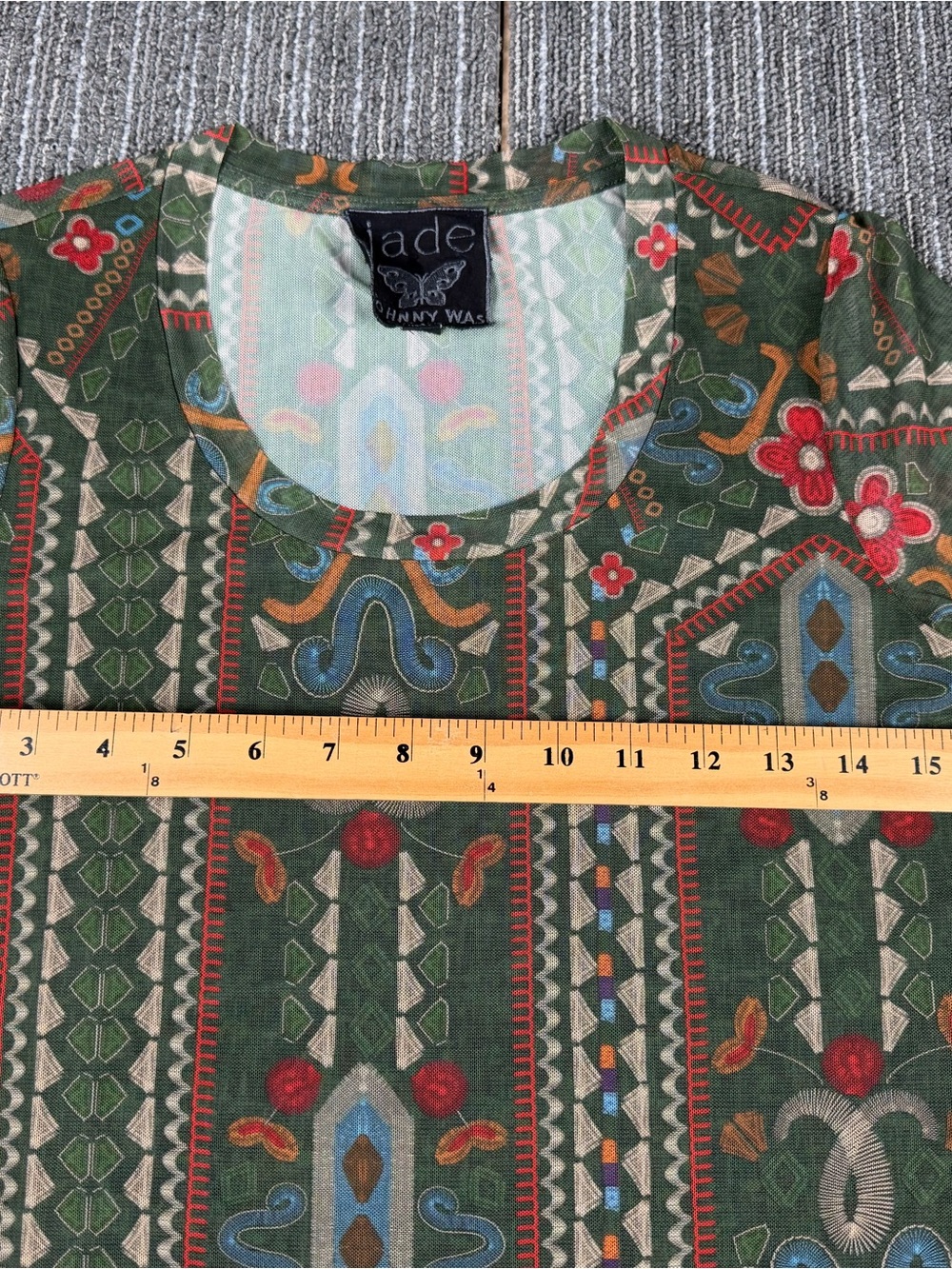 Jade Johnny Was Mesh Green Patterned Short-Sleeve Women's Top - Picture 4 of 8